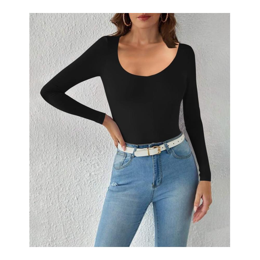 Damen Bodysuit Langarm | Verführerischer Body für Frauen | Elastisches Unterziehbody Longsleeve | Rundhals Basic Top | Sexy und Komfortabel | Perfekt für jeden Anlass | Hohe Qualität und Stil