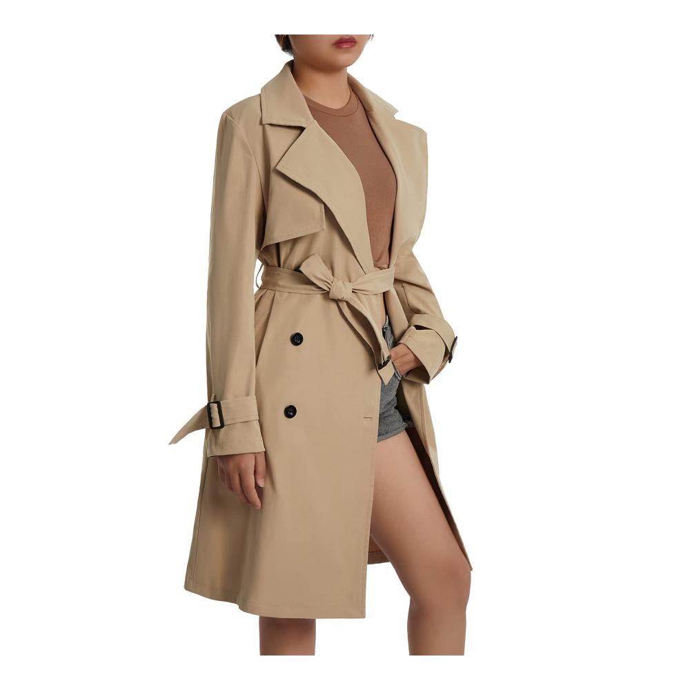 Erhalten Sie zeitlose Eleganz Damen Zweireihiger Trenchcoat - Stilvoller wasserdichter Mantel mit Gürtelschnalle für anspruchsvolle Oberbekleidung. Ideal für jede Saison