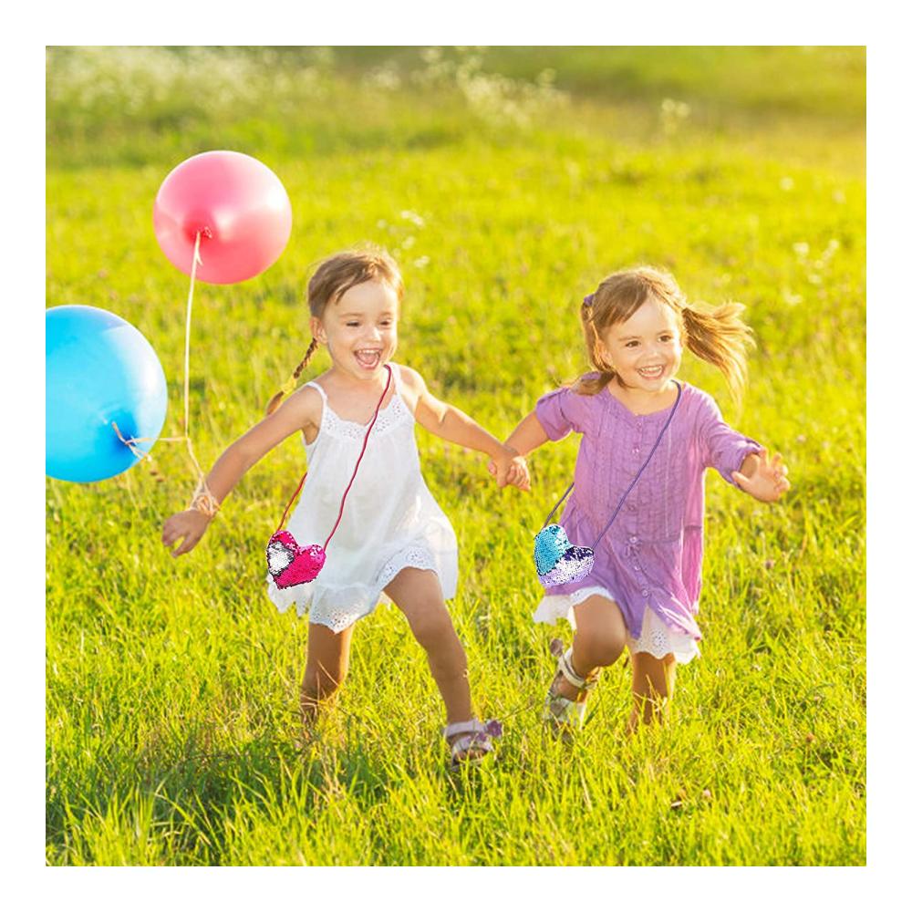 Entdecken Sie den Glanz Herzförmige Pailletten Geldbörsen-Set für Kinder – 6 Stück Mini Kreuzkörper Geldbörsen und Umhängetaschen – Perfekte Geburtstagsgeschenke für Mädchen