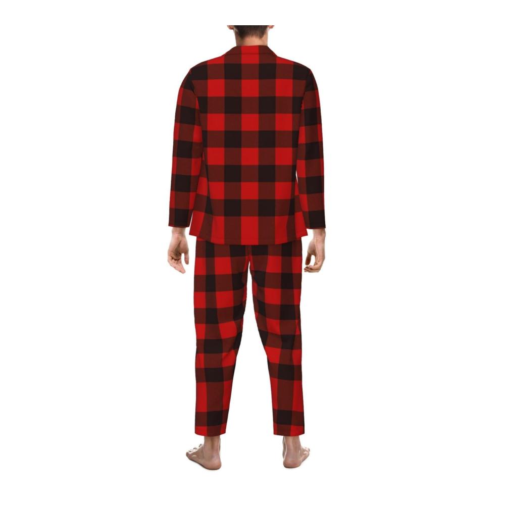 Entspannen Sie stilvoll Herren-Pyjama-Set in kariertem Rot und Schwarz für maximalen Komfort und modischen Schlafgenuss. Perfekte Nächte beginnen hier