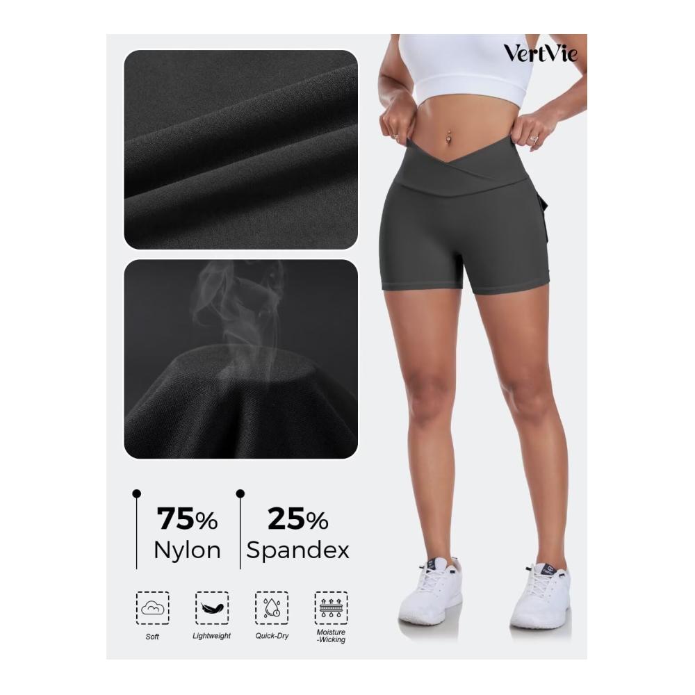 Stylische Damen Shorts V-Cross Design High Waist mit Taschen für den Sommer! Blickdichte nahtlose Radlerhose für Sport und Freizeit