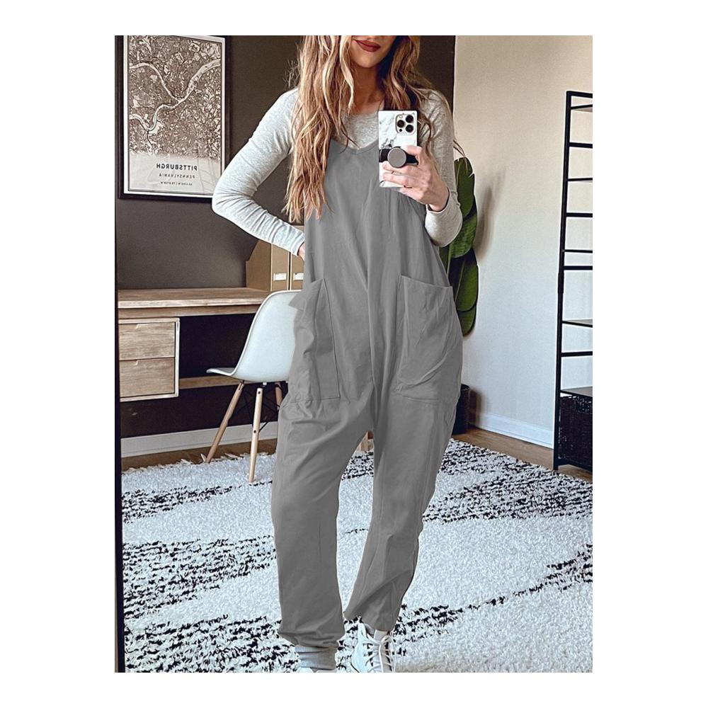 Eleganter Damen-Jumpsuit Locker lässig ärmellos V-Ausschnitt & verstellbare Spaghettiträger für den perfekten Sommer-Look! Mit Harem-Stil langen Hosen und praktischen Taschen