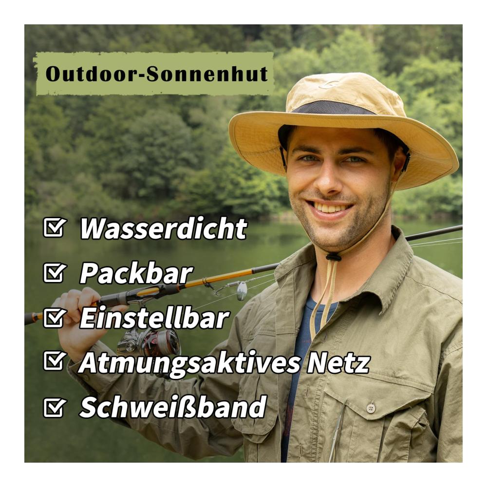 Entdecke den ultimativen Fischerhut Wasserdichter Sonnenhut in XL/XXL mit LSF 50 verstellbarer Passform & breiter Krempe. Perfekt für Outdoor-Abenteuer Angeln Safari und mehr