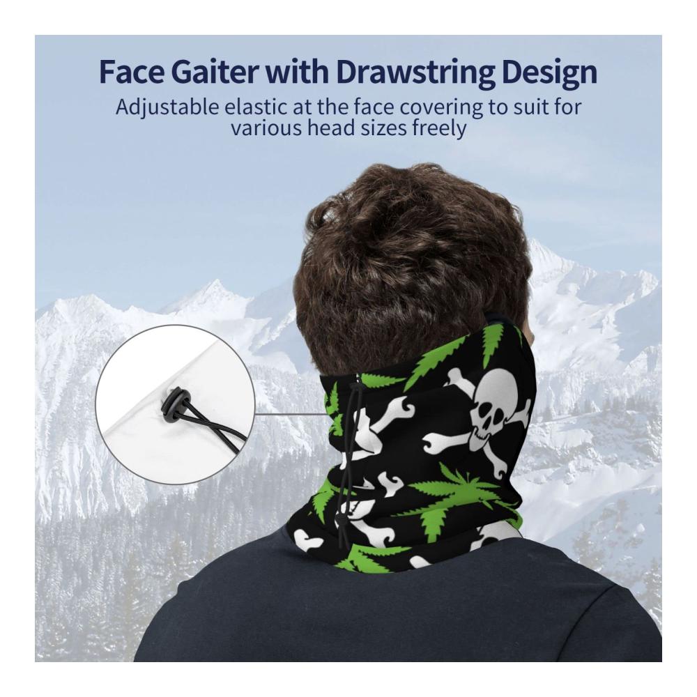 Ultimativer Winterkomfort Verstellbare Sturmhaube für Damen und Herren. Ski-Gesichtsmaske und Halstuch in einem. Perfekt zum Laufen Skifahren und Sport. Grünes Blatt mit Totenköpfen