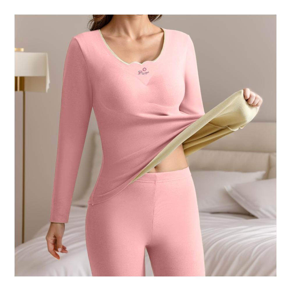 Gemütliches Damen Thermounterwäsche Set für kaltes Wetter | Gebürstetes Langarm-Unterwäsche- & Pyjama-Set | Funktionale Outdoor-Wäsche für Wanderungen | Pink Größe M