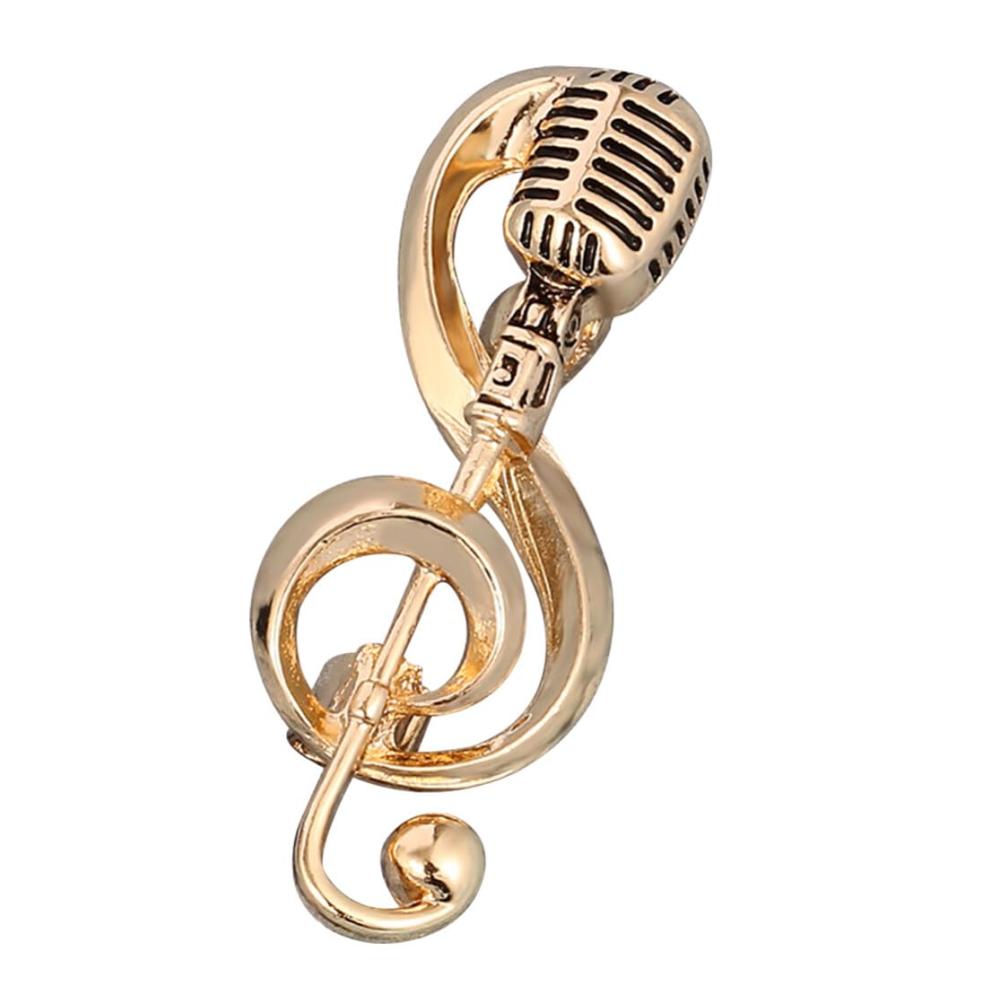 Einzigartige Goldfarbene Mikrofonbrosche Elegante Broschennadeln mit Musiknoten - Vintage Schmuck für Damen und Herren perfekte Revers-Kleid Accessoires und Geschenke