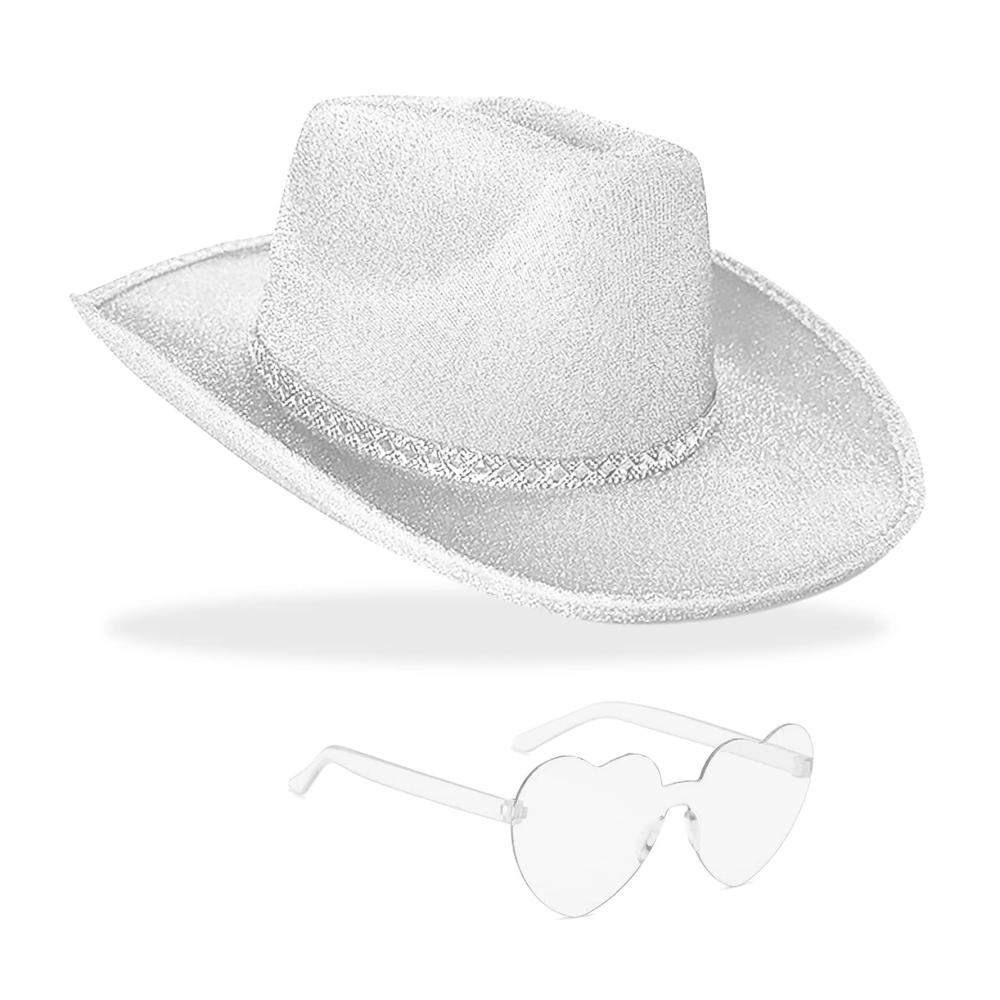 Stylischer Cowboyhut für Damen Glitzernde Sonnenbrille & Herz-Design. Perfekt für Cosplay Junggesellenabschiede & mehr