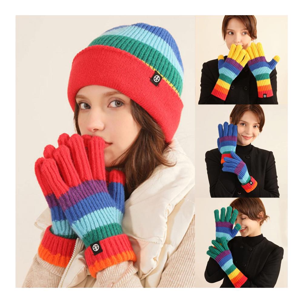 Entdecken Sie den ultimativen Komfort Regenbogen Verdickte Vollfinger Winter Handschuhe für Damen – Stilvoll warm und niedlich