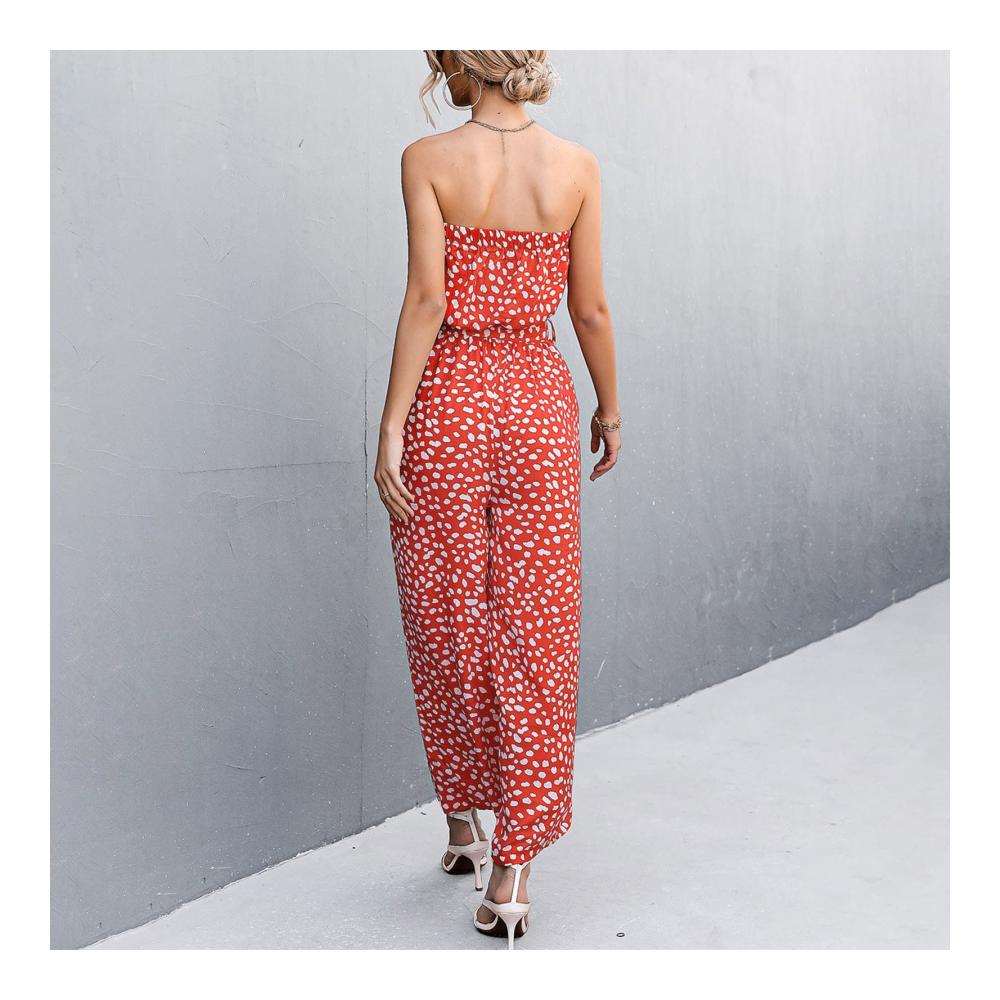 Entdecke den Sommer in voller Blüte Damen Jumpsuit – Schulterfrei Bandeau-Print weites Bein! Stilvoll und verspielt der perfekte Begleiter für sonnige Tage. Jetzt in Orange