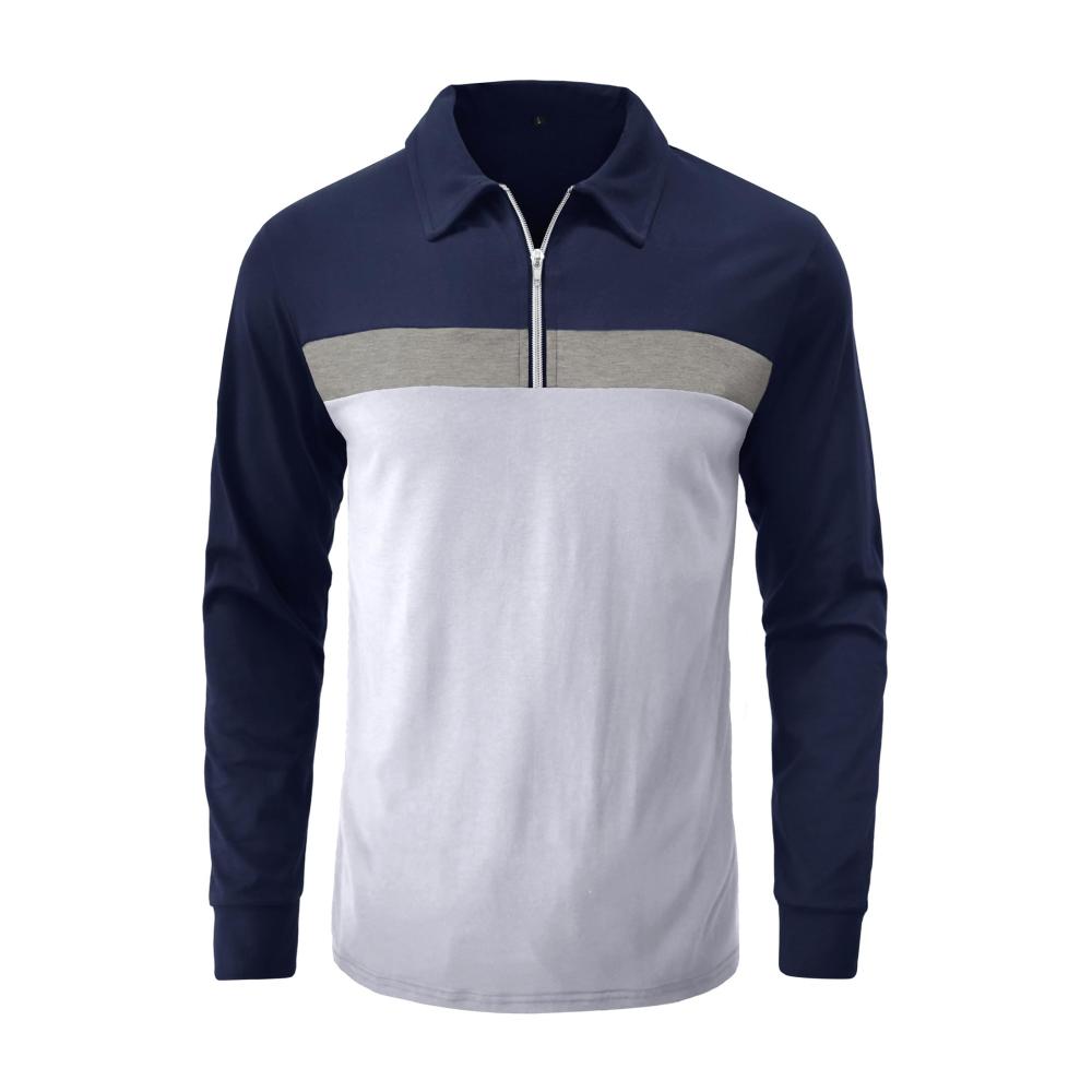 Stilvolles Herren Langarm Poloshirt für Herbst und Winter mit Reißverschluss und trendigem Colour-Blocking Design - Perfekt für Outdoor-Aktivitäten