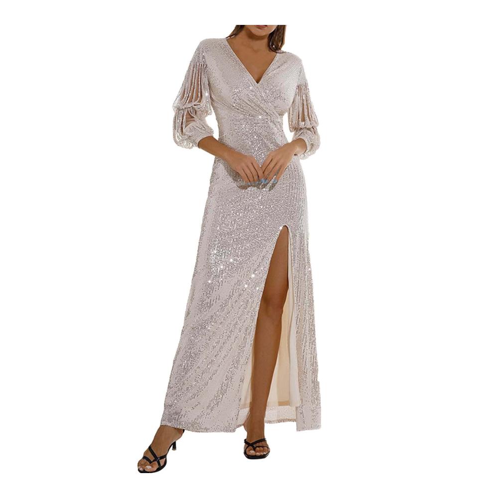 Glitzerndes Retro-Partykleid Sexy V-Ausschnitt Bodycon Wickelkleid mit Pailletten - Perfektes langes Kleid für Damen um die Nacht zu erobern