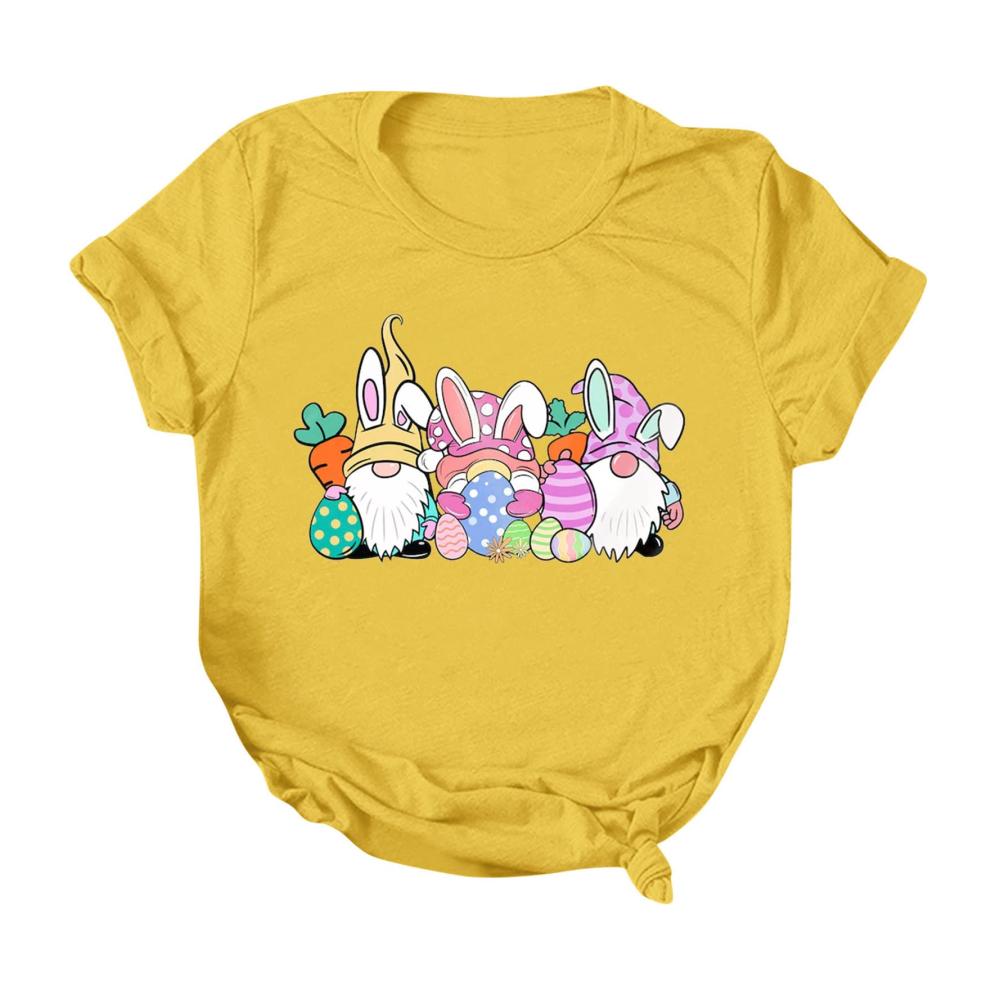 Süßes Kaninchen T-Shirt Damen Ostern Tag Top | Locker elegant & lässig | Kurzarm Shirt mit süßem Druck | Sommerkleidung für Casual Fashion | Gelb | Größe L