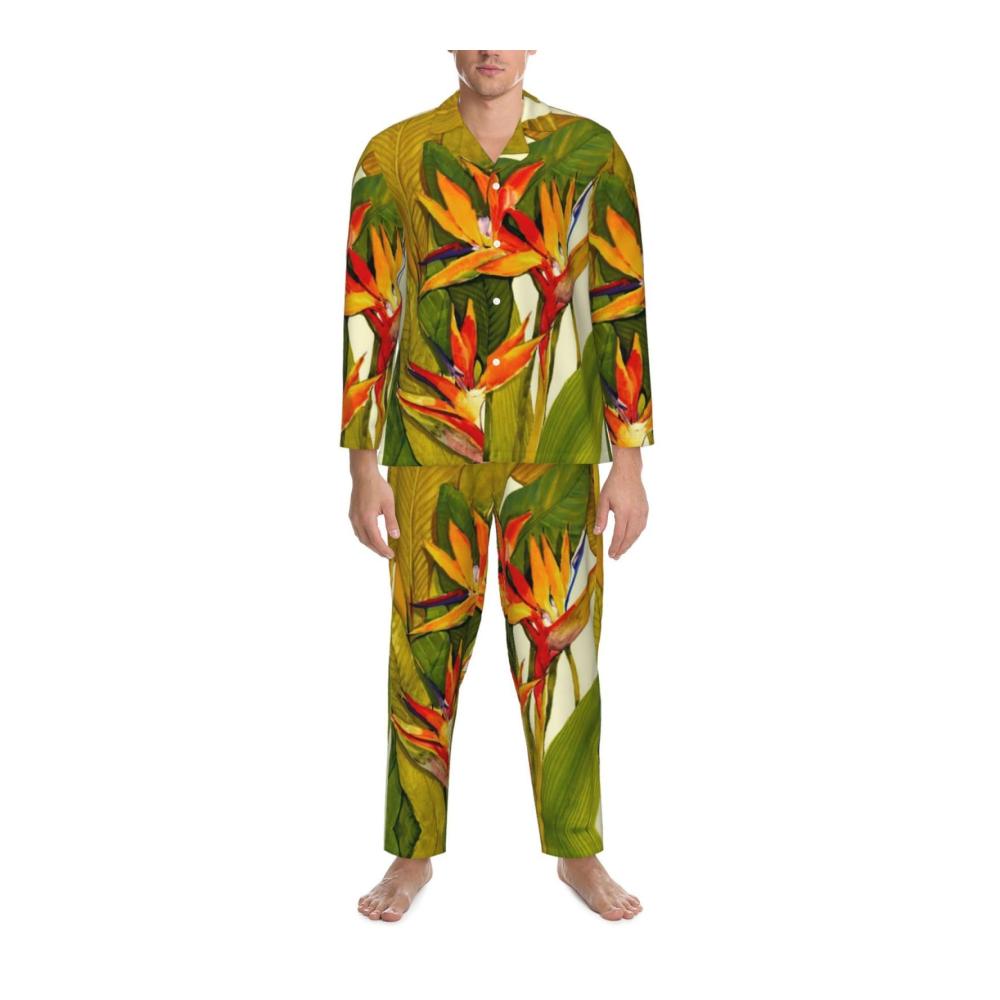 Entspannt schlummern im Tropenparadies Herren-Pyjama-Set mit exotischem Paradiesvogel-Print langärmlig bequem und stylisch. Gönnen Sie sich stilvollen Schlaf