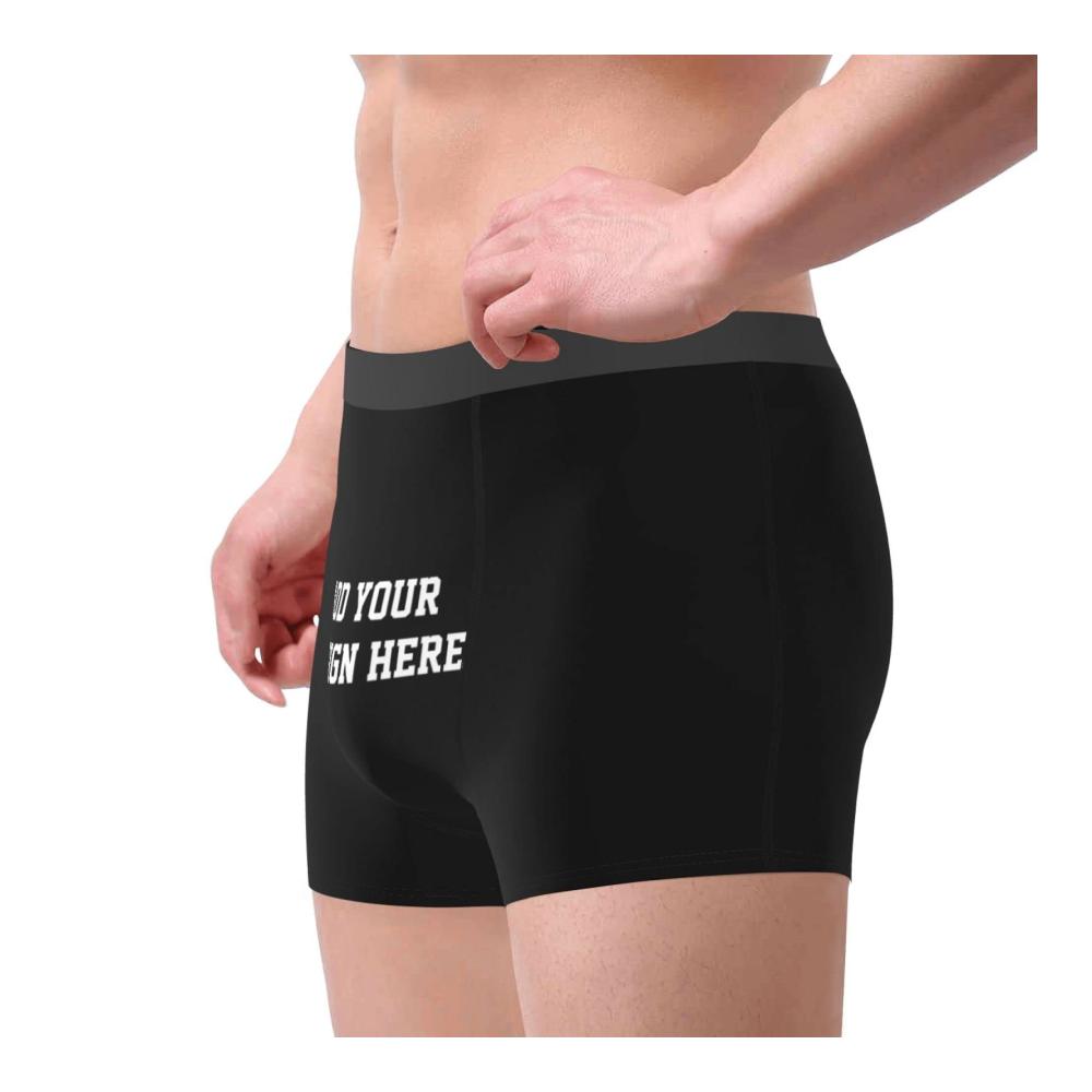 Einzigartige Boxershorts nach Maß Gestalte deine individuellen atmungsaktiven Männerunterhosen mit persönlichem Foto oder witzigem Text in Schwarz