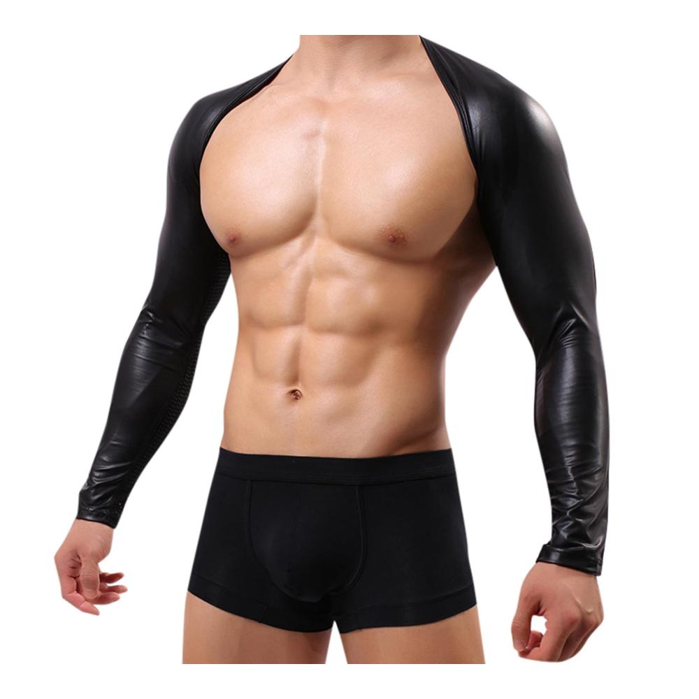 Herren Lackleder Netzshirt | Glänzendes Langarm Muskelshirt | Sexy Clubwear Top für Männer | Wetlook Mesh Unterhemd | Transparentes Muskel Netz Hemd mit Strings