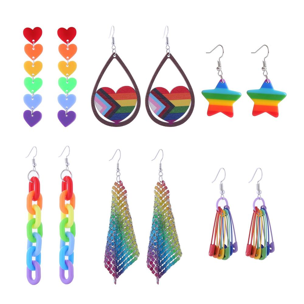 6 Paare LGBTQ Regenbogen Ohrringe Set für Damen - Stolz Ohrstecker Zubehör für LGBT Community - Bunte Homosexuell Stolz Schmuckkollektion - Ideal für Pride Events und täglichen Gebrauch