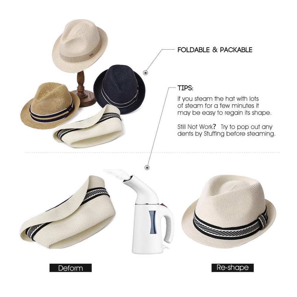 Entdecken Sie den zeitlosen Stil Eleganter Panamahut für Strand und Stadt in Schwarzblau - SIGGI Unisex Sonnenhut Stroh Fedora mit kurzer Krempe Größe L/60cm