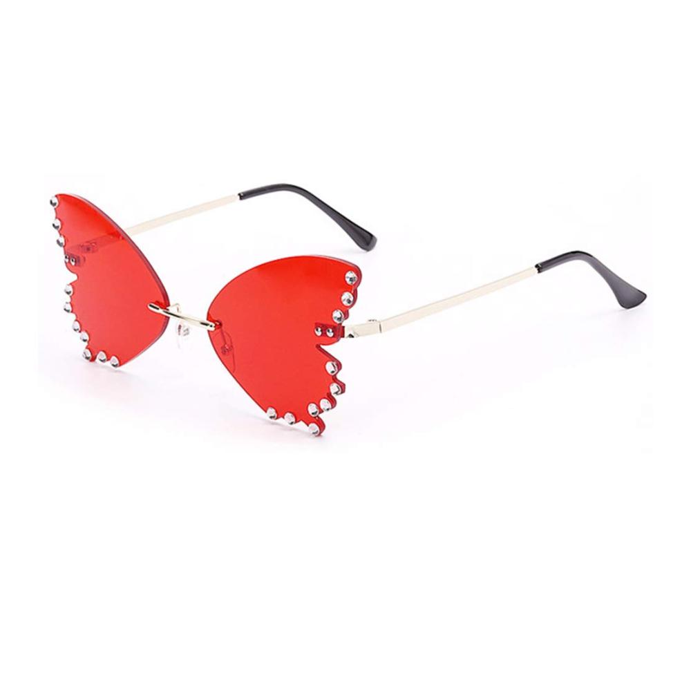 Entdecke den Glanz Randlose Sonnenbrille mit Diamanten und Schmetterlingsdesign für Frauen und Männer. Vintage Chic UV400-Schutz und stilvoll