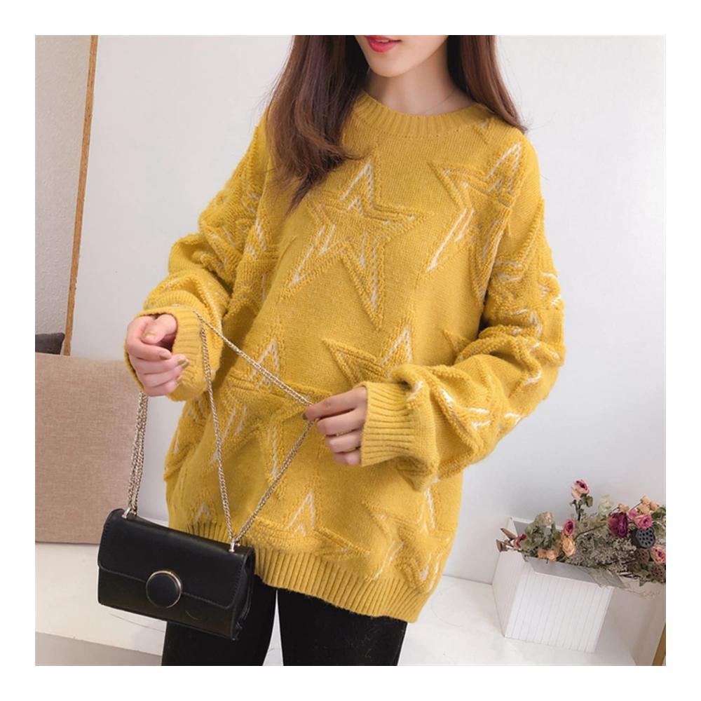 Kuscheliger Kaschmir Frauen Pullover Vintage Harajuku mit Sternenmuster für einen warmen Winter. Trendy Oansatz und lose Passform für ultimativen Komfort. Gönnen Sie sich Stil und Gemütlichkeit