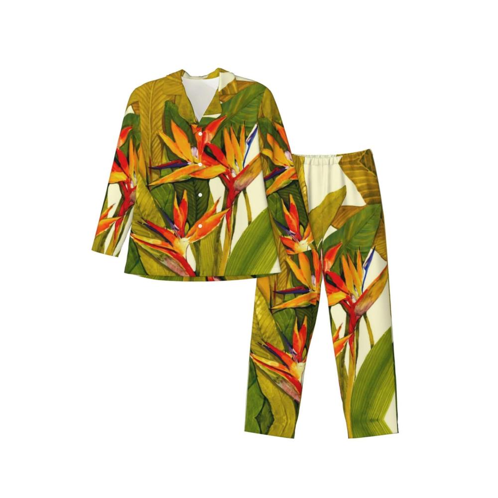 Entspannt schlummern im Tropenparadies Herren-Pyjama-Set mit exotischem Paradiesvogel-Print langärmlig bequem und stylisch. Gönnen Sie sich stilvollen Schlaf