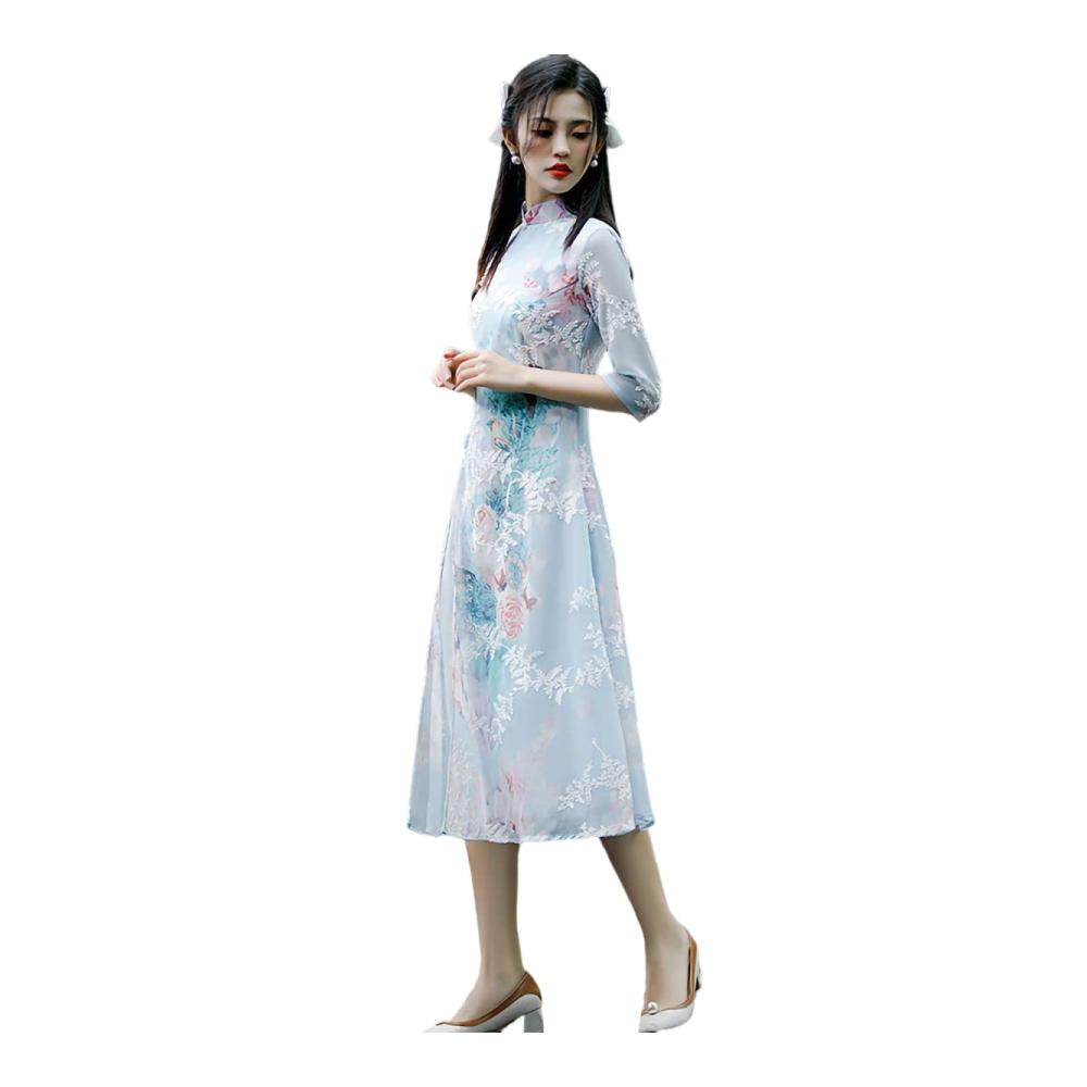 Entdecken Sie stilvolle Freizeitmode Damen-Sommerkleid mit besticktem Ao Dai Cheongsam-Design und chinesischem klassischem Tang-Anzug. Perfekt für Hanfu Qipao Liebhaberinnen