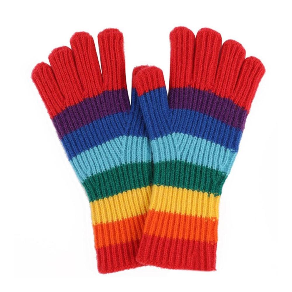 Entdecken Sie den ultimativen Komfort Regenbogen Verdickte Vollfinger Winter Handschuhe für Damen – Stilvoll warm und niedlich