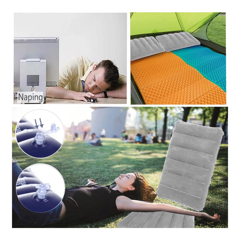 Ultimativer Komfort für unterwegs! 2er-Pack Aufblasbare Kissen – Camping Auto Strand und Büro. Beflockt und bequem für Nacken und Kopf. Ideal für Outdoor-Abenteuer und Reisen. In Grau