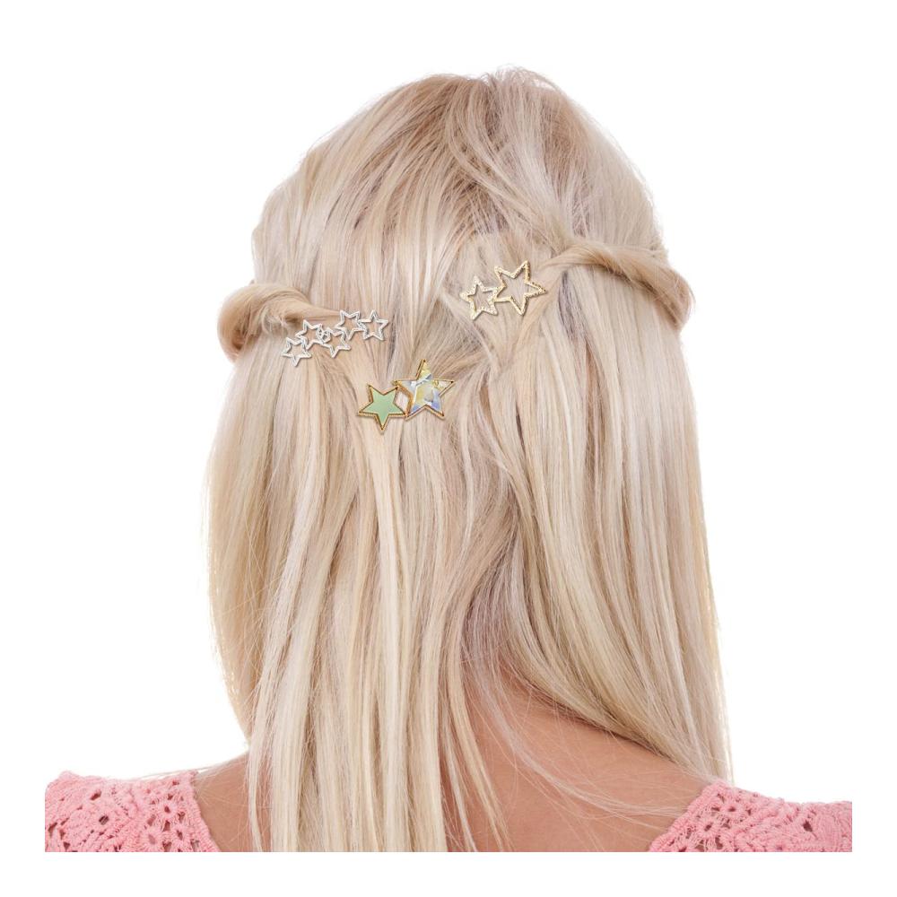 Entdecken Sie den Glamour 6er-Set Gold/Silber Haarspangen mit strassbesetzten Sternen - Elegante Vintage-Cluster-Designs für Frauen und Mädchen - Rutschfest und stilvoll für perfektes Haarstyling