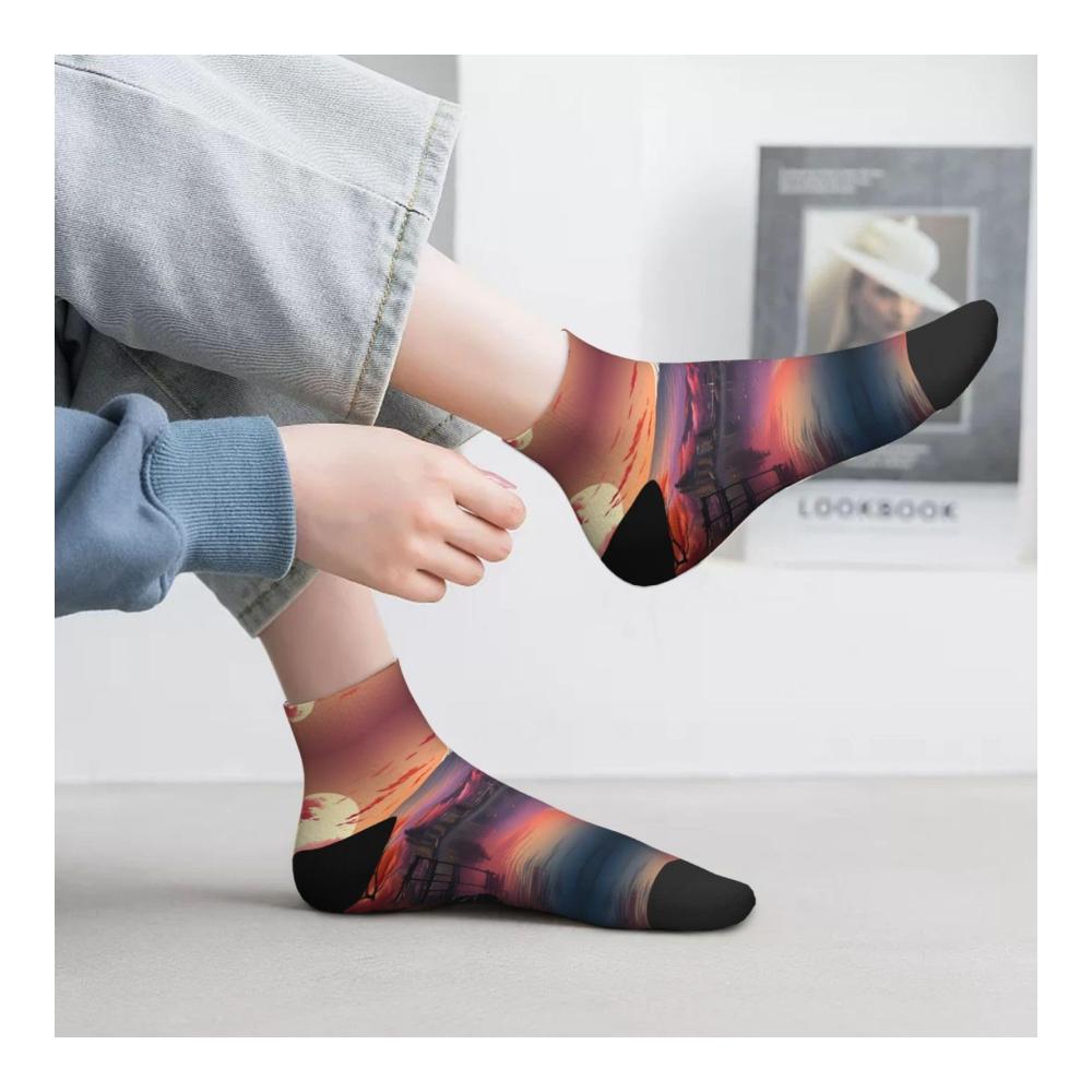 Stilvolle Knöchelsocken mit Japanischem Fuji-Landschaftsmotiv für Damen und Herren | Bequeme Erwachsenensocken mit modischen Mustern | Einheitsgröße