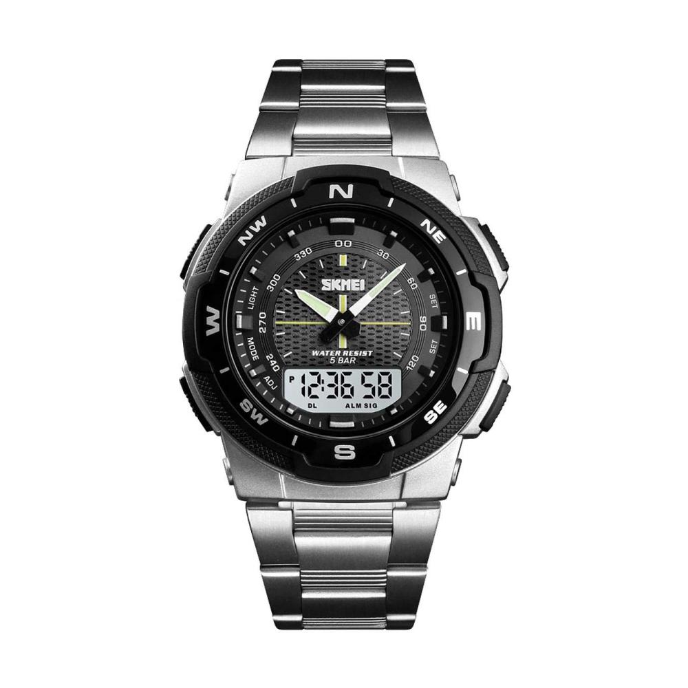 Entdecken Sie Stil und Funktionalität Skmei DG1370 Herren-Armbanduhr - Großes Display Digital & Analog Stoppuhr Alarm Metallband - Silber & Schwarz