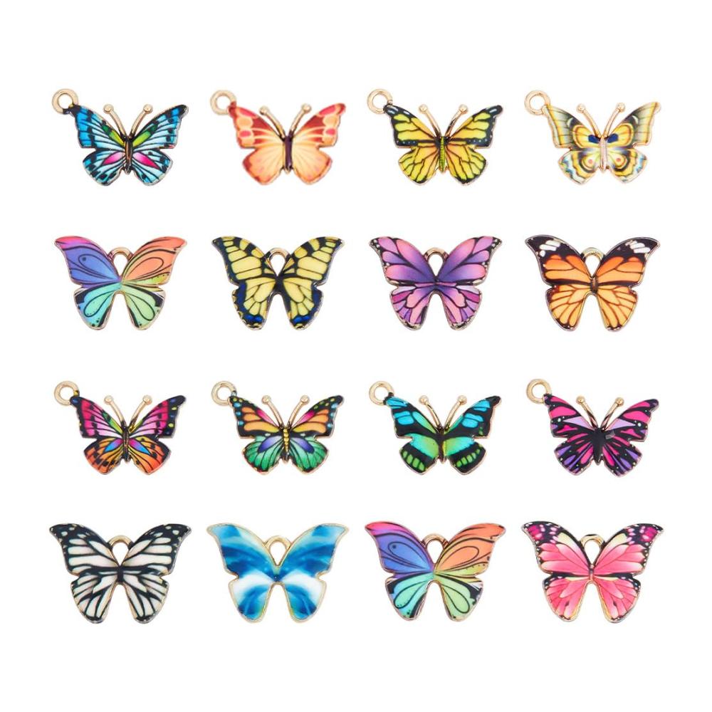 Entdecken Sie die Vielfalt 64 Bead Charms in 16 Farben! Bunte Schmetterlings-Anhänger für einzigartige Ohrringe Armbänder und Halsketten. Perfekt für DIY-Schmuckherstellung