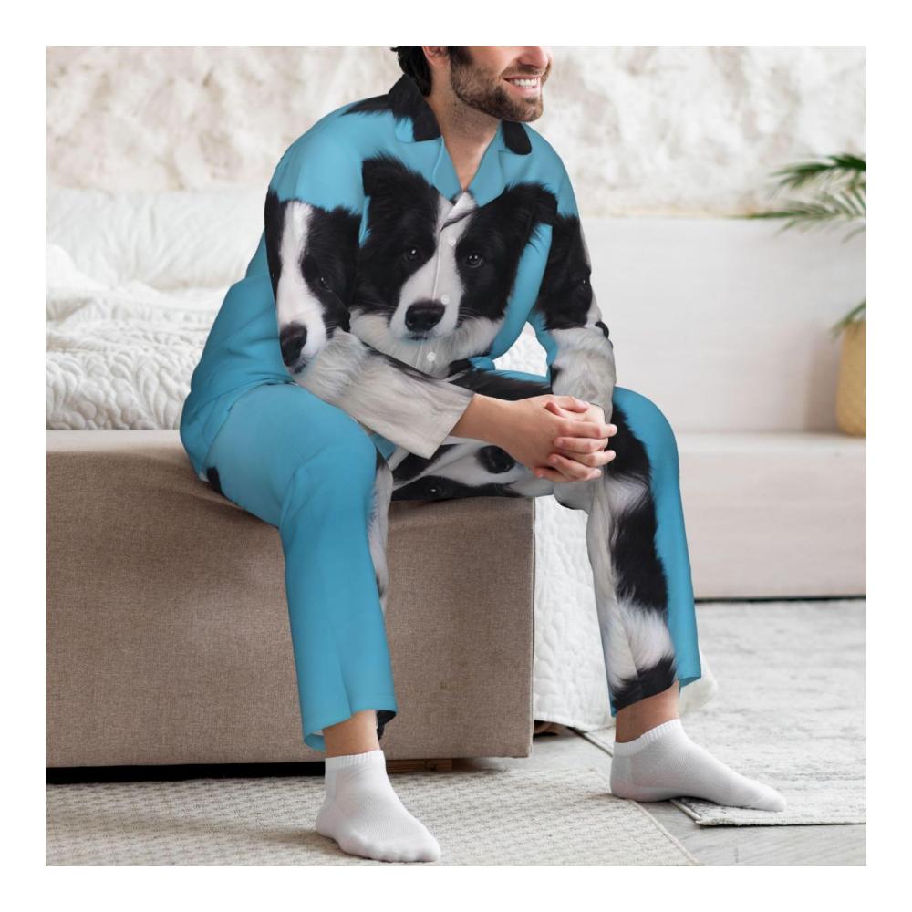 Gemütliche Nächte voraus Herren-Pyjama-Set mit Border Collie-Print. Langärmelig und stilvoll für erholsamen Schlaf. Holen Sie sich Ihren neuen Lieblings-Schlafanzug jetzt