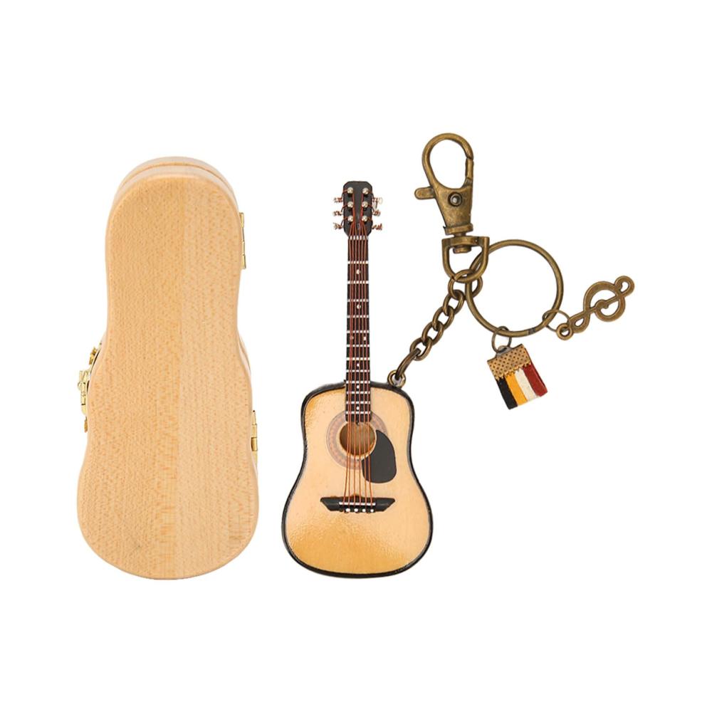 Eleganter Damen Miniatur-Gitarren-Schlüsselanhänger Holzmodell für Musikliebhaberinnen - Perfektes Mini-Musikornament & Bastelwerk 10 cm Mini-Gitarrenmodell mit Aufbewahrungsbox