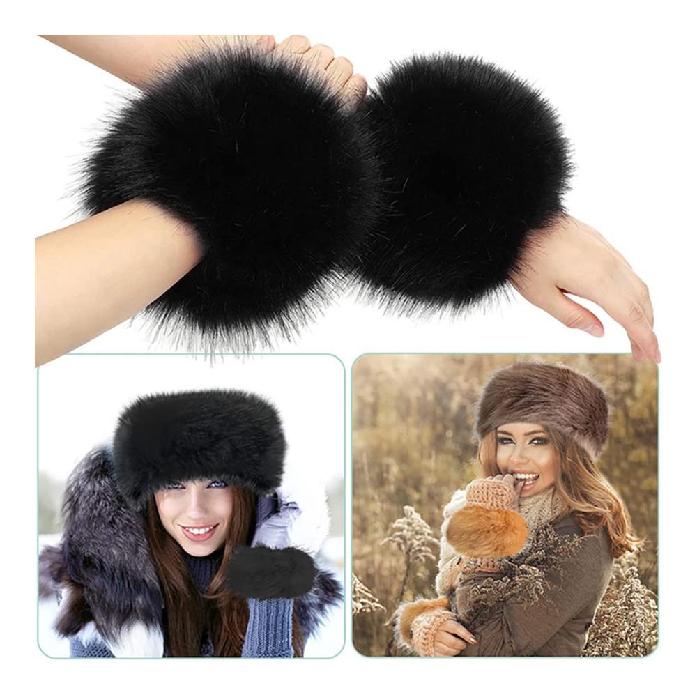 Luxuriöse Fell Armwärmer & Muffs für stilvolle Damen | Weiche Pelz Handgelenkswärmer & Kunstfell Manschetten | Winter Accessoire für Pullover Mantel & mehr | 1 Paar in Weiß