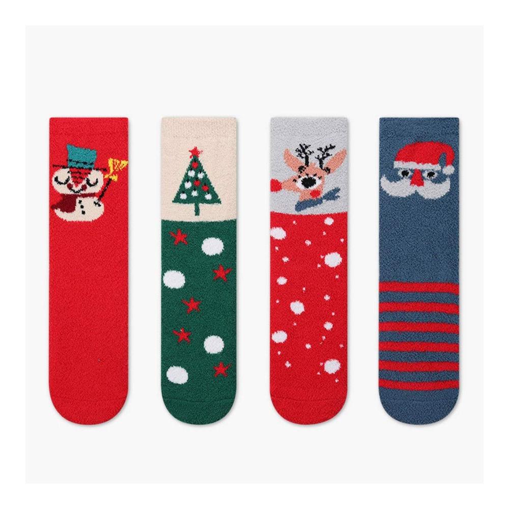 4er Pack Legere & formelle Mädchensocken | Bunte Muster Winterwärme & Flauschigkeit | Perfekte Geschenkbox für gemütliche Weihnachten | Ideale Crew-Socken für Mädchen & Frauen