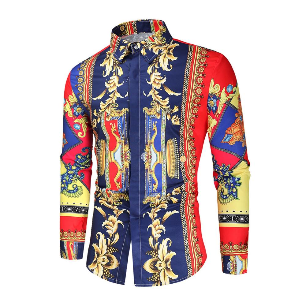 Entdecke den Charme Afrikas Langarm Leinen Herrenhemd mit stilvollen traditionellen Druckmustern und Knopfleiste - Ein Muss für deinen Kleiderschrank