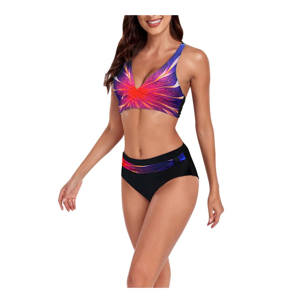 Entdecke den ultimativen Badeanzug-Look 2024! Zweiteiliger Damen Bikini mit V-Ausschnitt sexy Überkreuz-Design Bauchkontrolle und Push-Up-Effekt. Verstellbar stilvoll in Hot Pink XL