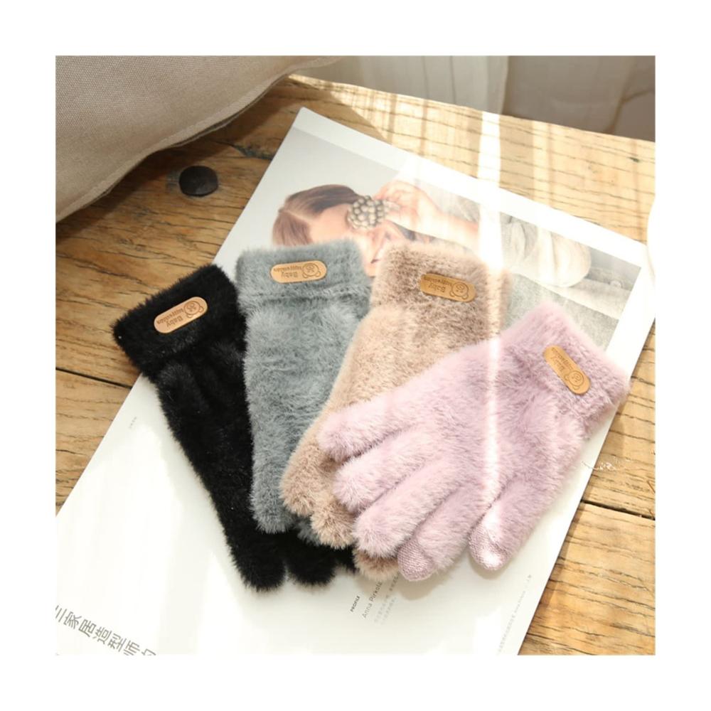 Erhalten Sie warme stilvolle Handschuhe & Fäustlinge! Gestrickte Winter-Handschuhe mit Touchscreen-Funktion dickem Pelz und Kaschmir-Wolle. Ideal für Sport und Spaziergänge. (Farbe Hellviolett