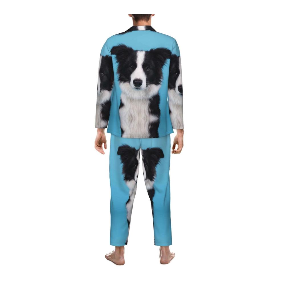 Gemütliche Nächte voraus Herren-Pyjama-Set mit Border Collie-Print. Langärmelig und stilvoll für erholsamen Schlaf. Holen Sie sich Ihren neuen Lieblings-Schlafanzug jetzt