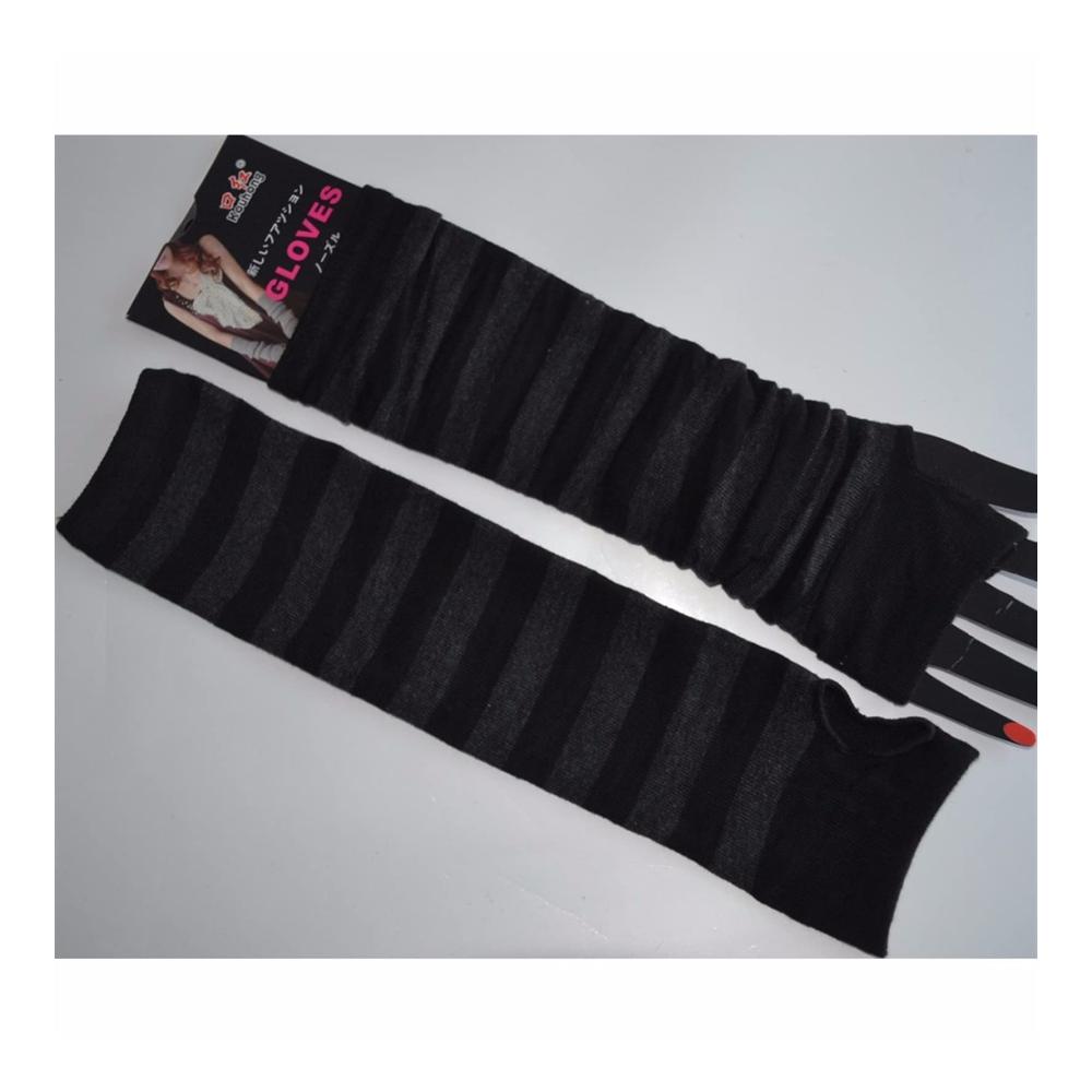 Stilvoll und warm Gestreifte Ellenbogenhandschuhe für Damen - Perfektes Geschenk für Sport und Spaziergänge - Lange fingerlose Strickhandschuhe für modischen Schutz. (Farbe 2