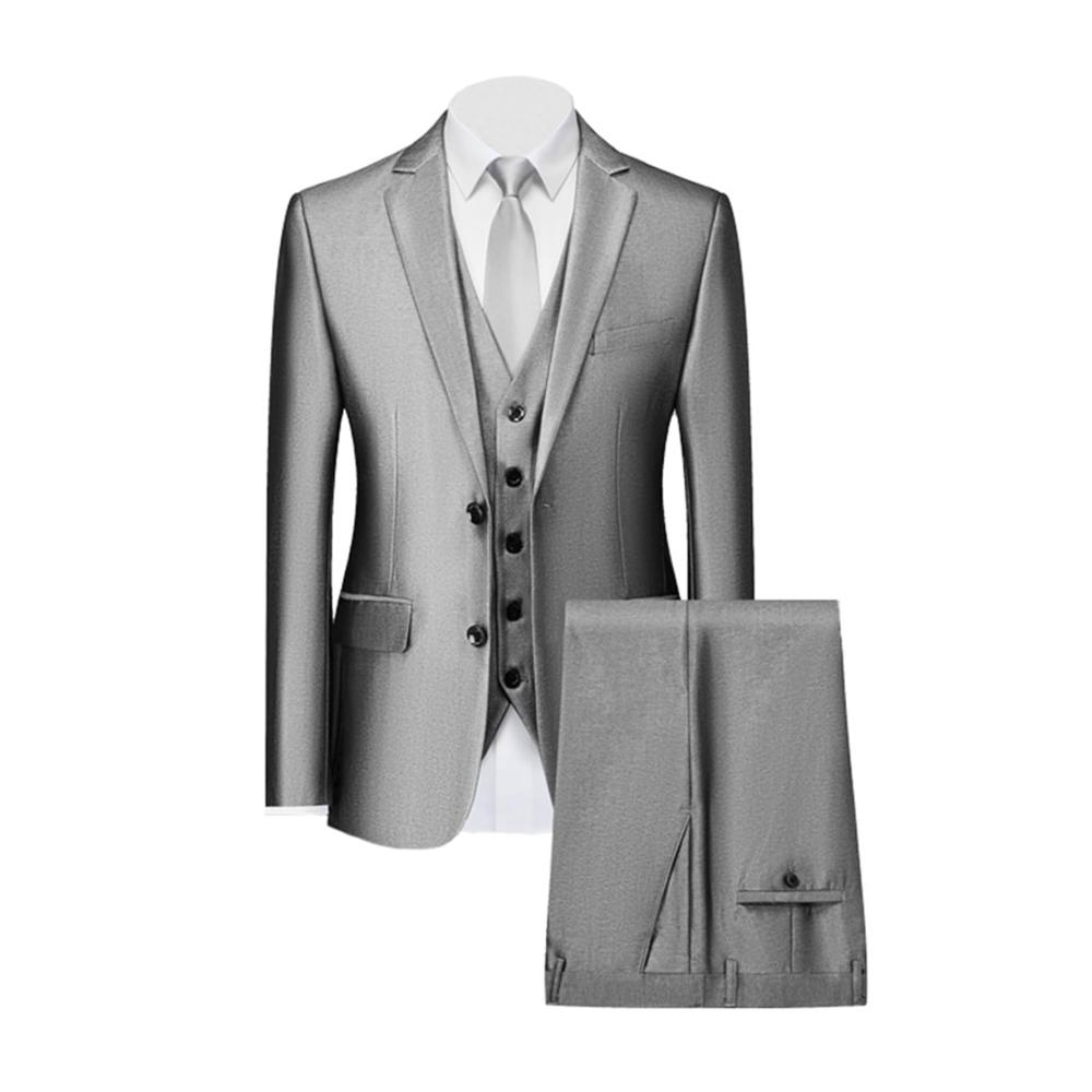 Stilvolles Herren Anzug Set Einreihiges Bräutigamkleid Slim-Fit Smokinganzug für Hochzeitsessen & Business-Casual-Blazer. Größe L Silber