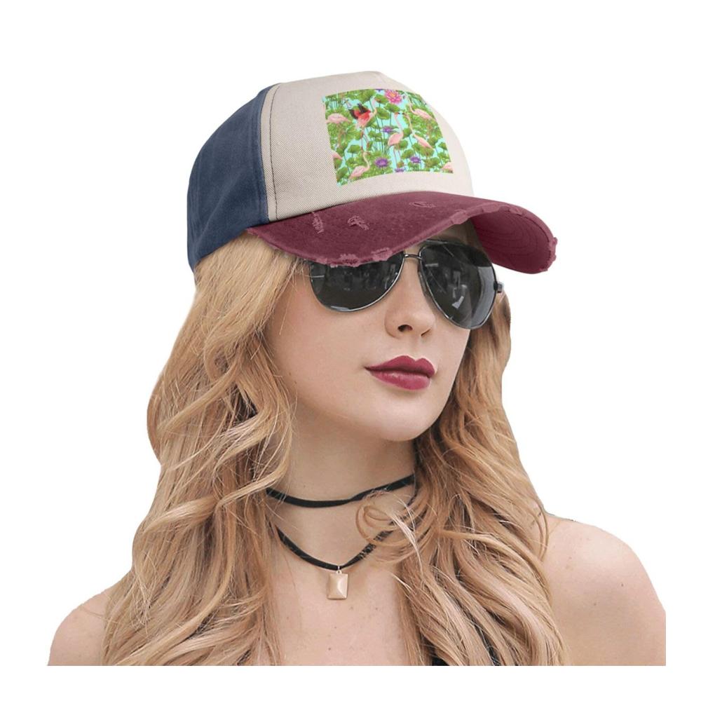 Entdecken Sie den trendigen Komfort Baseball Caps mit Flamingo Love Flowers Design ideal für Sport und Freizeit. Einheitsgröße für stylische Köpfe