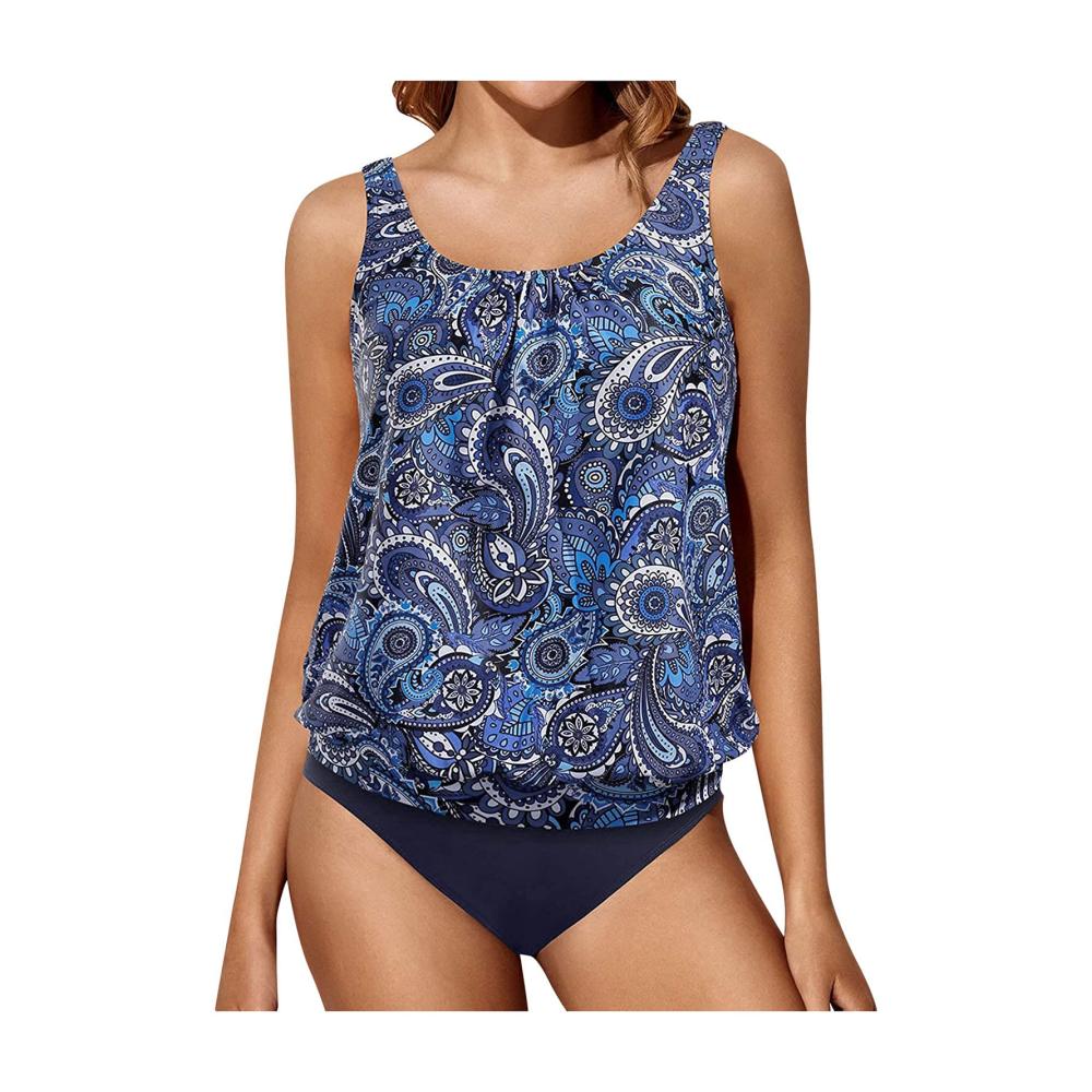 Erfrischender Sommerstil! Damen Bikini-Set Tankini-Oberteil mit Shorts zweiteiliges Badeanzug-Ensemble in C-dunkelblau Größe L. Perfekt für Poolpartys und Strandtage