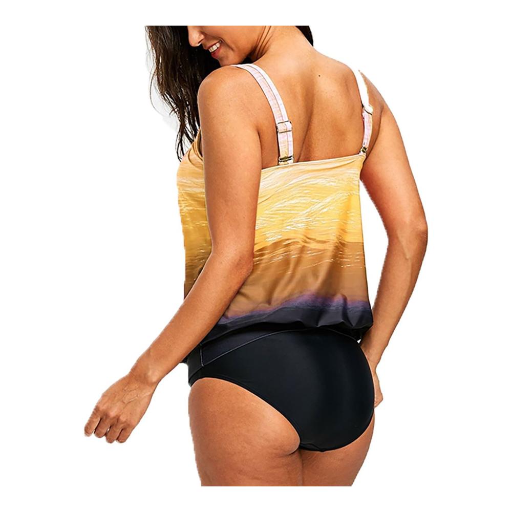 Erfrischender Sommerstil Tankini-Set für Damen und Mädchen Gelb-C Größe 52. Trendiger Farbverlauf bequeme Riemen. Perfektes Strandoutfit