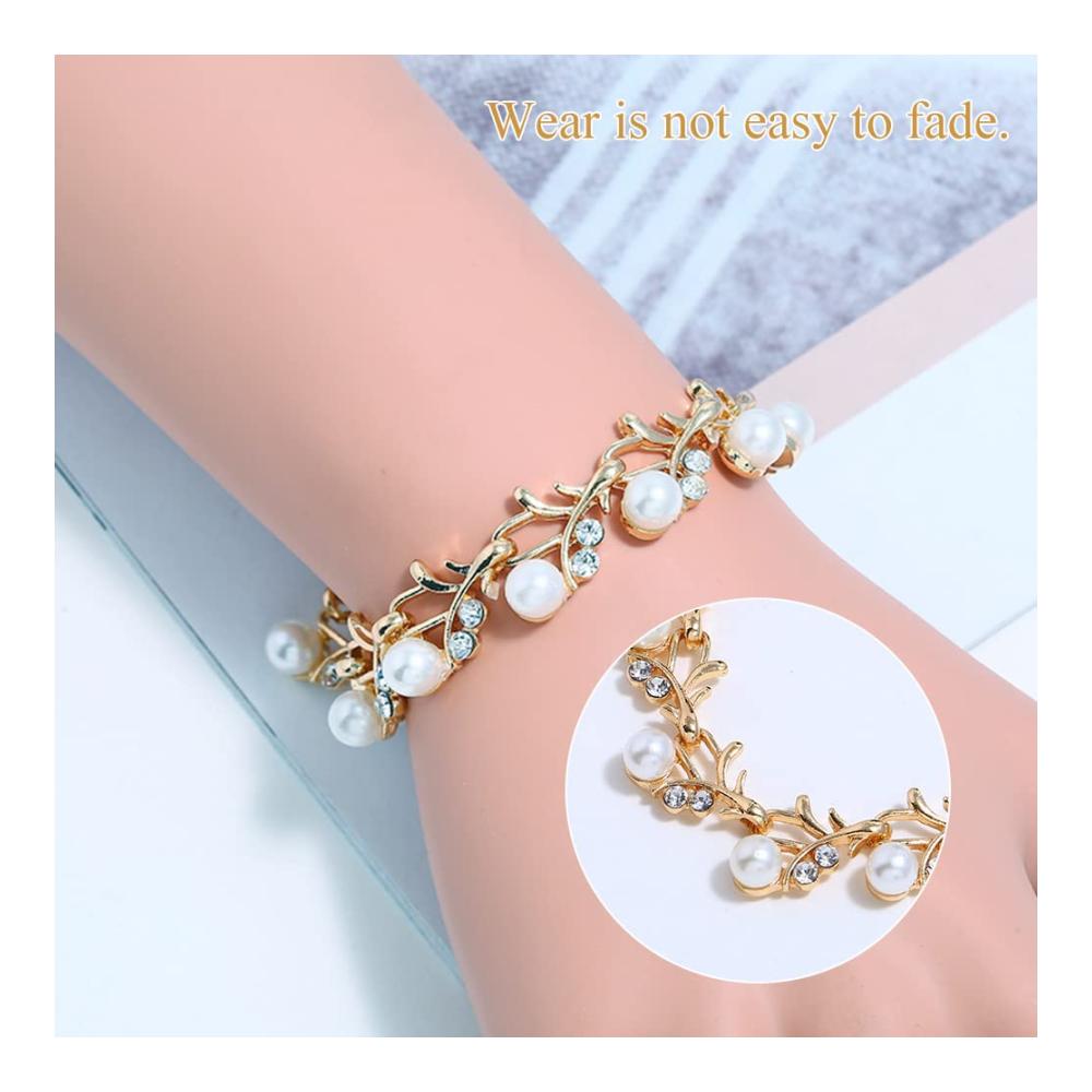 Entzückendes Schmuck-Set Perlenketten funkelnde Strass-Halskette zarte Ohrringe & Armband in Gold. Perfekt für Hochzeit Party & Geschenke. Mädchen Damen & Bräute bezaubern