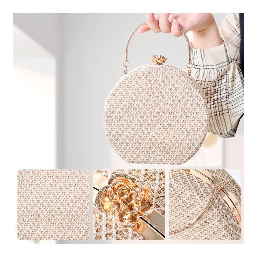 Entzückende Damen Clutch Stilvolle Rund-Abendtasche mit abnehmbarer Kette für Hochzeit Party & mehr in elegantem Blau. Luxuriöse Handtasche für jede Gelegenheit