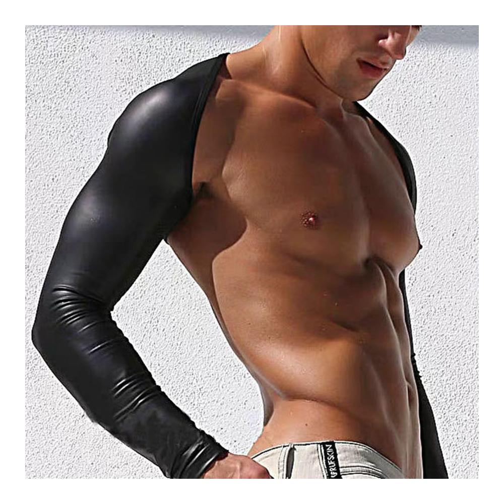 Herren Lackleder Netzshirt | Glänzendes Langarm Muskelshirt | Sexy Clubwear Top für Männer | Wetlook Mesh Unterhemd | Transparentes Muskel Netz Hemd mit Strings