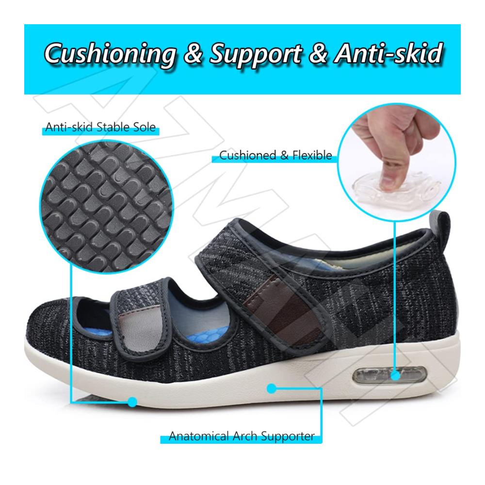 Leichte atmungsaktive Walkingschuhe für Damen und Herren ideal bei geschwollenen Füßen und Arthritis. Verstellbare Verschlüsse orthopädisches Design. Hellblau Größe 45 EU