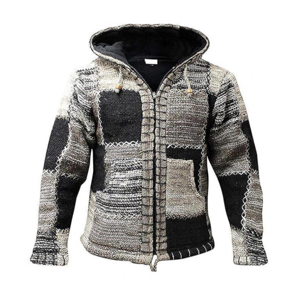 Stilvolle Herren Strickjacke Langarm Baumwollmischung | Modische Casual Jacke mit Kapuze und Taschen | Bequeme Herren Strickmantel in Farbblock-Design