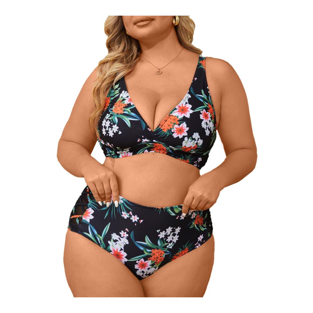 Entdecken Sie den ultimativen Plus Size Bikini-Sets Sexy Triangel-Schnitt Push-Up-Effekt High Waist Hose und Mesh-Details. Perfekter Badeanzug für jede Kurve